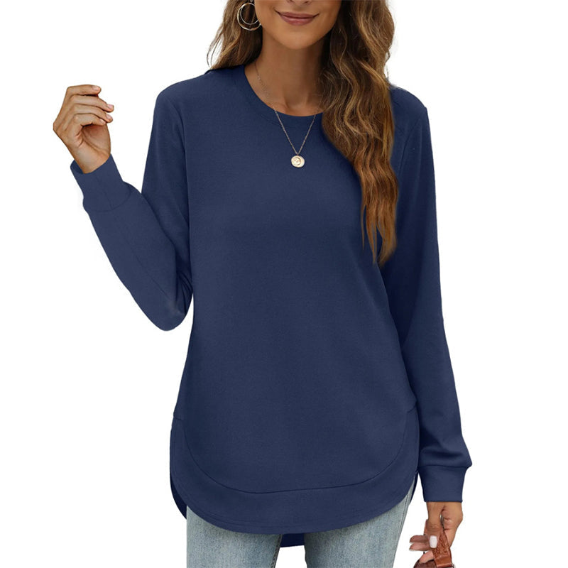 ✨ Nieuwe Collectie 💎 Dames Top met Effen Hoog-Laag Zoom & Lange Mouwen – Elegante Casual Blouse met Comfortabele Pasvorm
