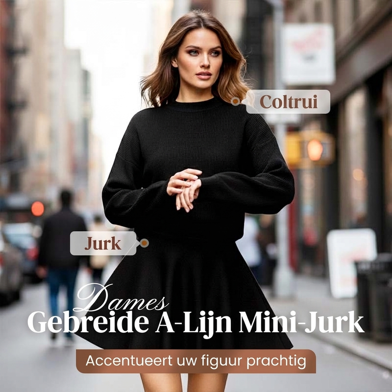 ❄️ Winter Favoriet ✨ Dames Gebreide Mini-Jurk met A-Lijn & Mock Nek – Elegante Warme Trui Jurk met Comfortabele Pasvorm