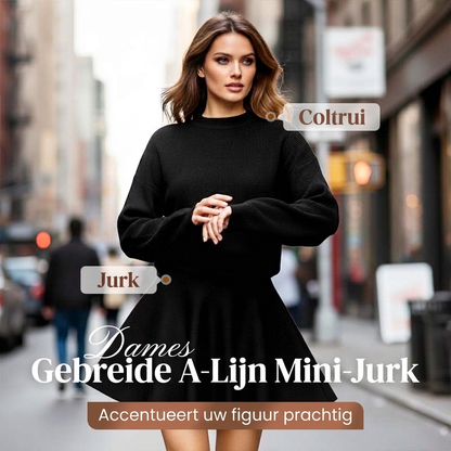 ❄️ Winter Favoriet ✨ Dames Gebreide Mini-Jurk met A-Lijn & Mock Nek – Elegante Warme Trui Jurk met Comfortabele Pasvorm