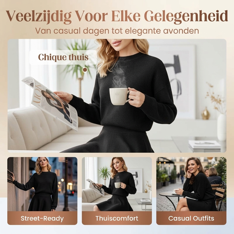 ❄️ Winter Favoriet ✨ Dames Gebreide Mini-Jurk met A-Lijn & Mock Nek – Elegante Warme Trui Jurk met Comfortabele Pasvorm