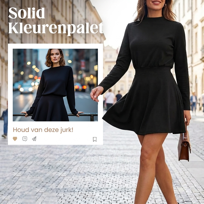 ❄️ Winter Favoriet ✨ Dames Gebreide Mini-Jurk met A-Lijn & Mock Nek – Elegante Warme Trui Jurk met Comfortabele Pasvorm
