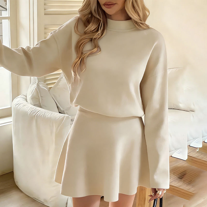 ❄️ Winter Favoriet ✨ Dames Gebreide Mini-Jurk met A-Lijn & Mock Nek – Elegante Warme Trui Jurk met Comfortabele Pasvorm