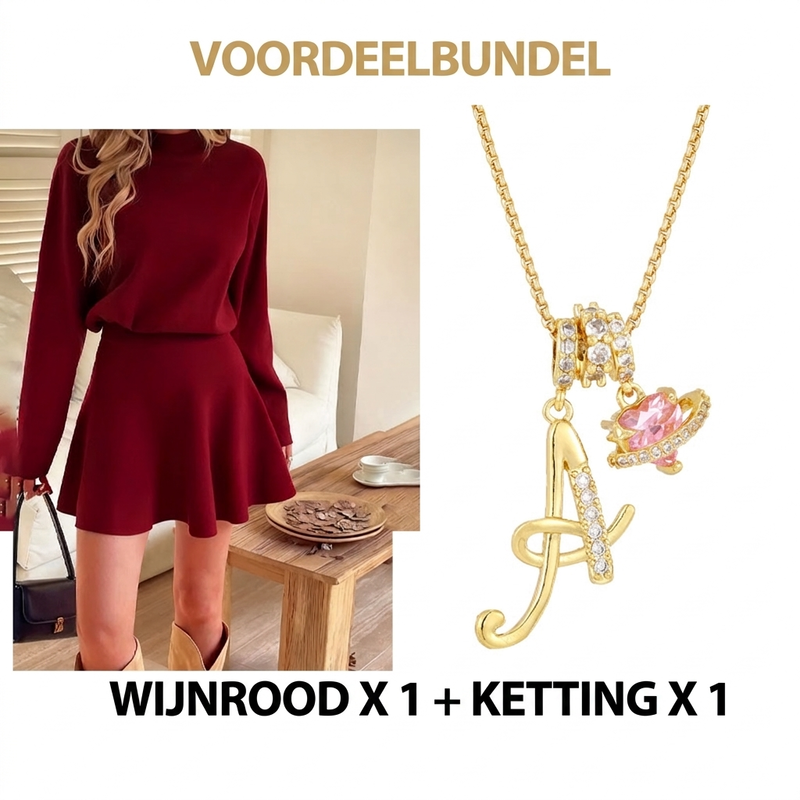 ❄️ Winter Favoriet ✨ Dames Gebreide Mini-Jurk met A-Lijn & Mock Nek – Elegante Warme Trui Jurk met Comfortabele Pasvorm