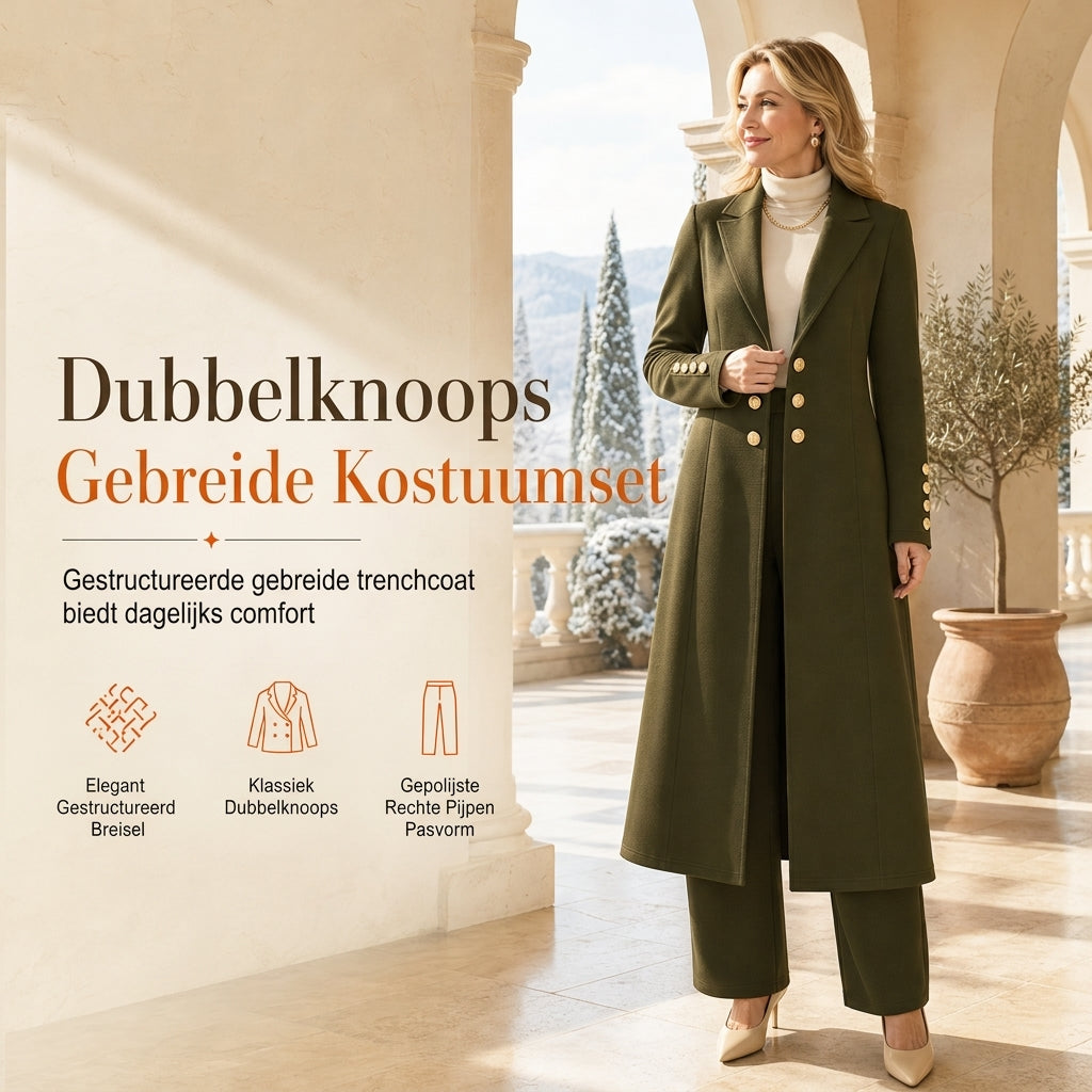 🔥Gratis verzending✈️Elegante Dames 2-Delige Outfitset met Retro Lange Mouwen Jas & Eenvoudige Broek – Chique Casual Look