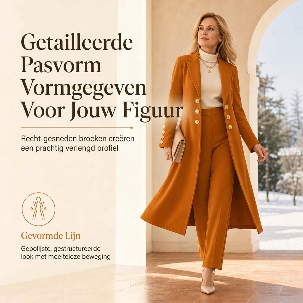🔥Gratis verzending✈️Elegante Dames 2-Delige Outfitset met Retro Lange Mouwen Jas & Eenvoudige Broek – Chique Casual Look