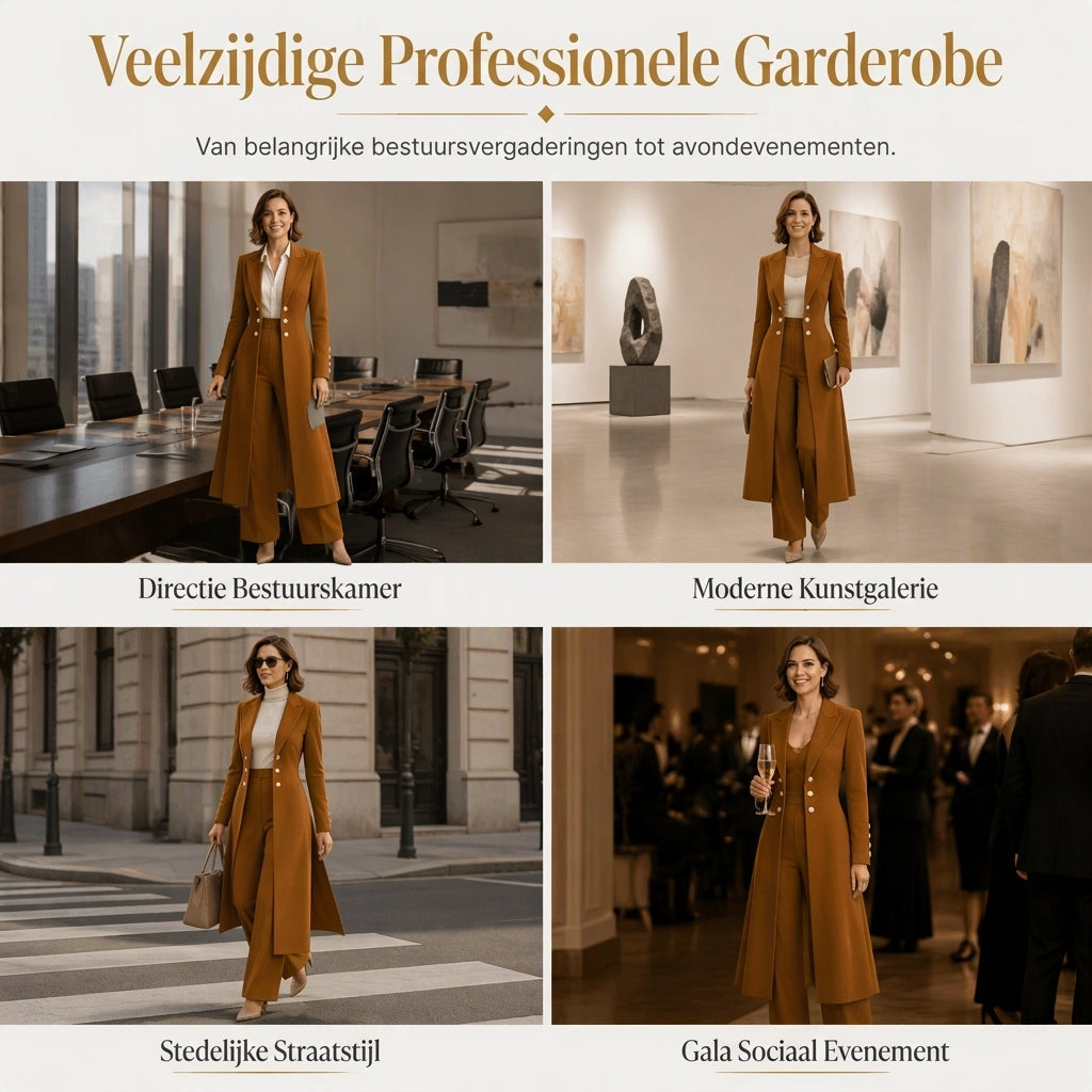 🔥Gratis verzending✈️Elegante Dames 2-Delige Outfitset met Retro Lange Mouwen Jas & Eenvoudige Broek – Chique Casual Look