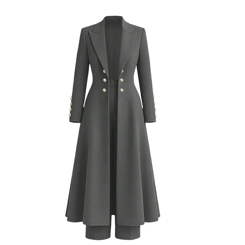 🔥Gratis verzending✈️Elegante Dames 2-Delige Outfitset met Retro Lange Mouwen Jas & Eenvoudige Broek – Chique Casual Look