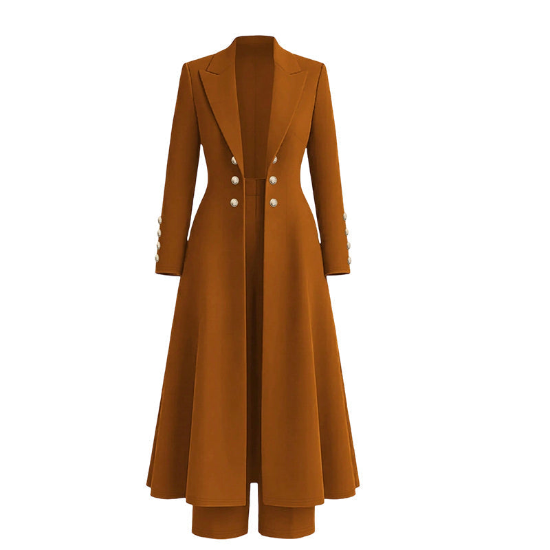 🔥Gratis verzending✈️Elegante Dames 2-Delige Outfitset met Retro Lange Mouwen Jas & Eenvoudige Broek – Chique Casual Look