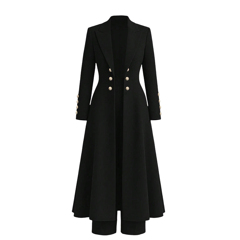 🔥Gratis verzending✈️Elegante Dames 2-Delige Outfitset met Retro Lange Mouwen Jas & Eenvoudige Broek – Chique Casual Look