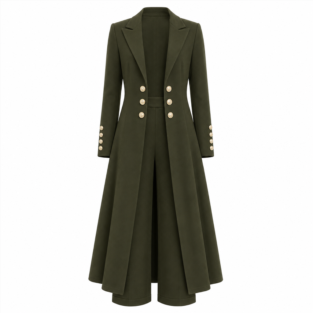 🔥Gratis verzending✈️Elegante Dames 2-Delige Outfitset met Retro Lange Mouwen Jas & Eenvoudige Broek – Chique Casual Look