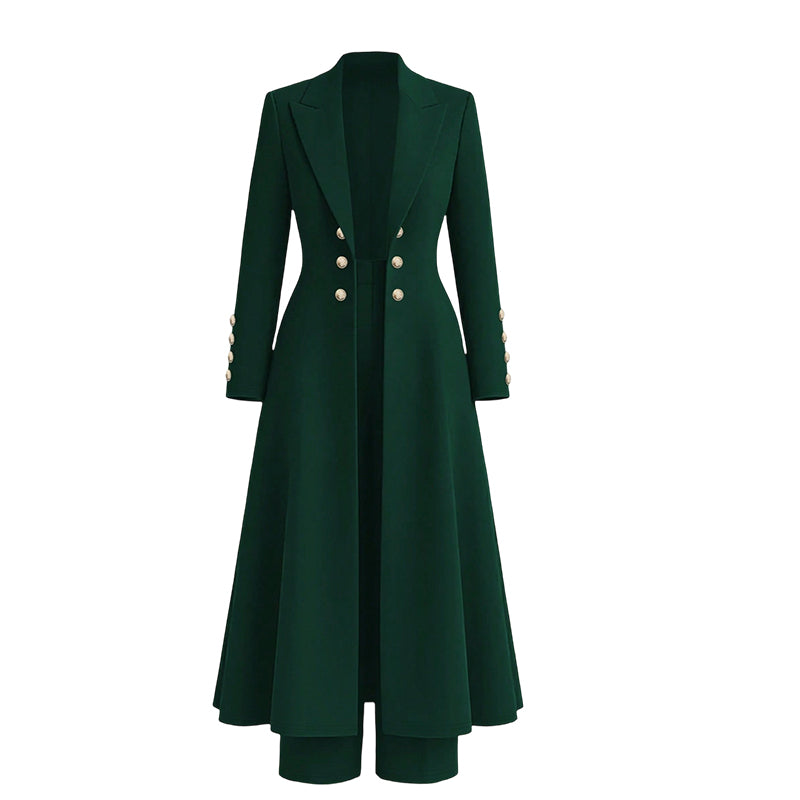 🔥Gratis verzending✈️Elegante Dames 2-Delige Outfitset met Retro Lange Mouwen Jas & Eenvoudige Broek – Chique Casual Look