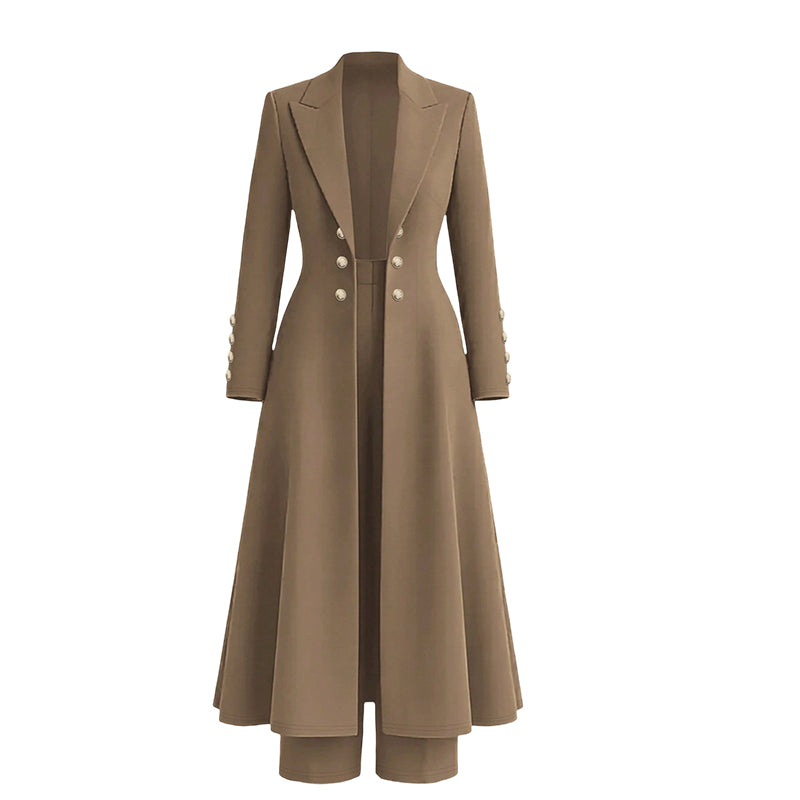 🔥Gratis verzending✈️Elegante Dames 2-Delige Outfitset met Retro Lange Mouwen Jas & Eenvoudige Broek – Chique Casual Look