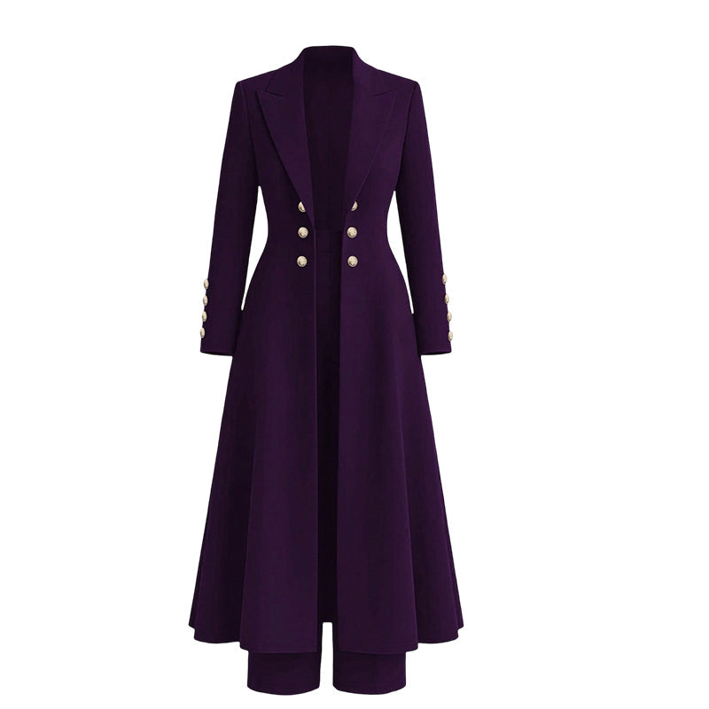 🔥Gratis verzending✈️Elegante Dames 2-Delige Outfitset met Retro Lange Mouwen Jas & Eenvoudige Broek – Chique Casual Look