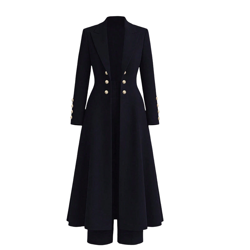 🔥Gratis verzending✈️Elegante Dames 2-Delige Outfitset met Retro Lange Mouwen Jas & Eenvoudige Broek – Chique Casual Look
