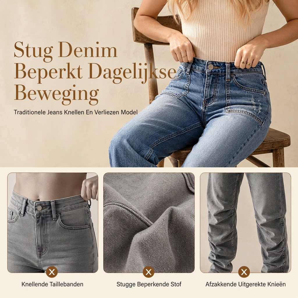 🔥Gratis verzending✈️Dames Vintage Rekbaar Straight Leg Denim Jeans met Gerafelde Patchzakken en Frayed Raw Hem