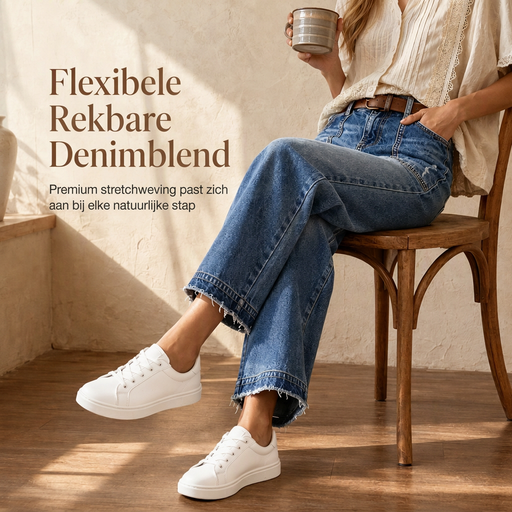 🔥Gratis verzending✈️Dames Vintage Rekbaar Straight Leg Denim Jeans met Gerafelde Patchzakken en Frayed Raw Hem