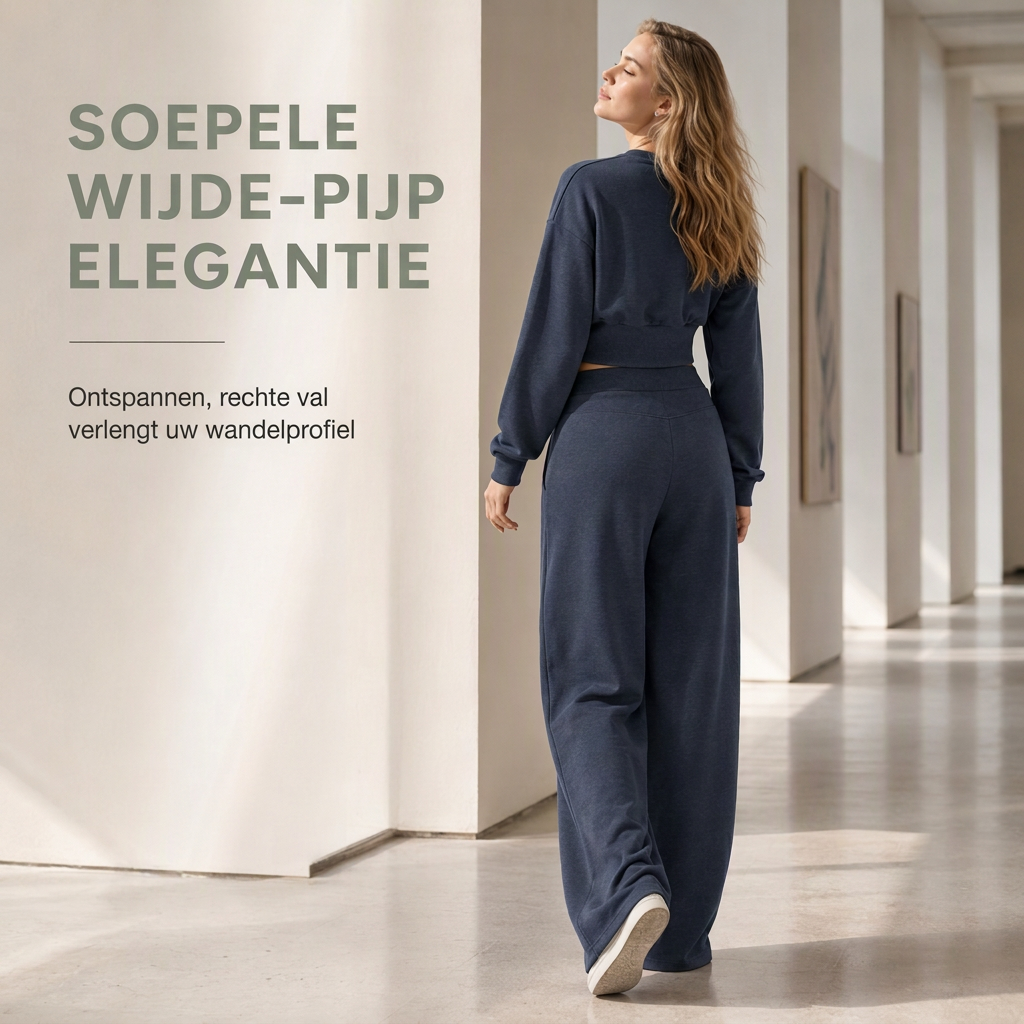 🔥Gratis verzending✈️Casual Sportieve Herfst/Winter Lange Mouw T-shirt en Losse Kruis Taille Wijde Been Broek Twee Delige Set