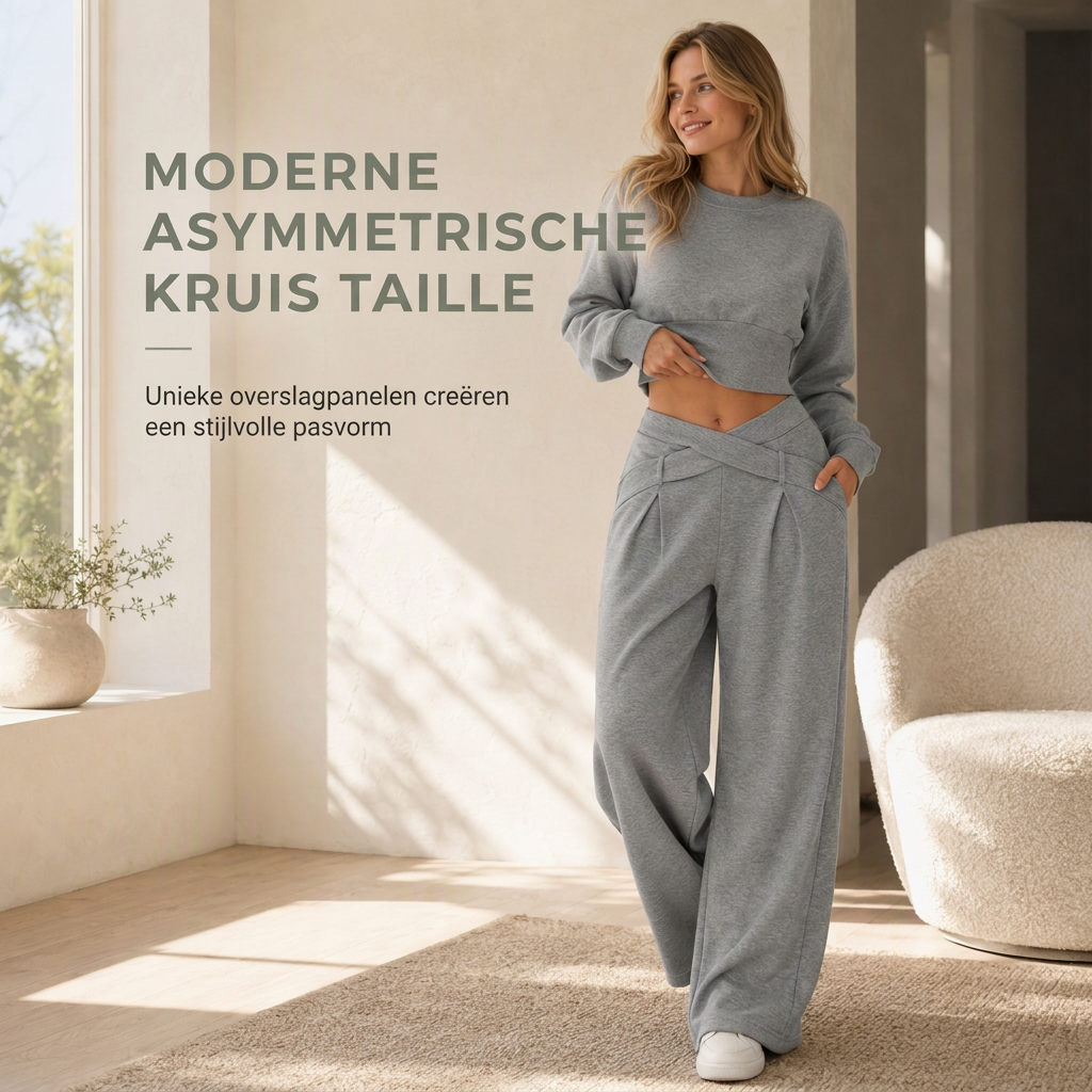 🔥Gratis verzending✈️Casual Sportieve Herfst/Winter Lange Mouw T-shirt en Losse Kruis Taille Wijde Been Broek Twee Delige Set