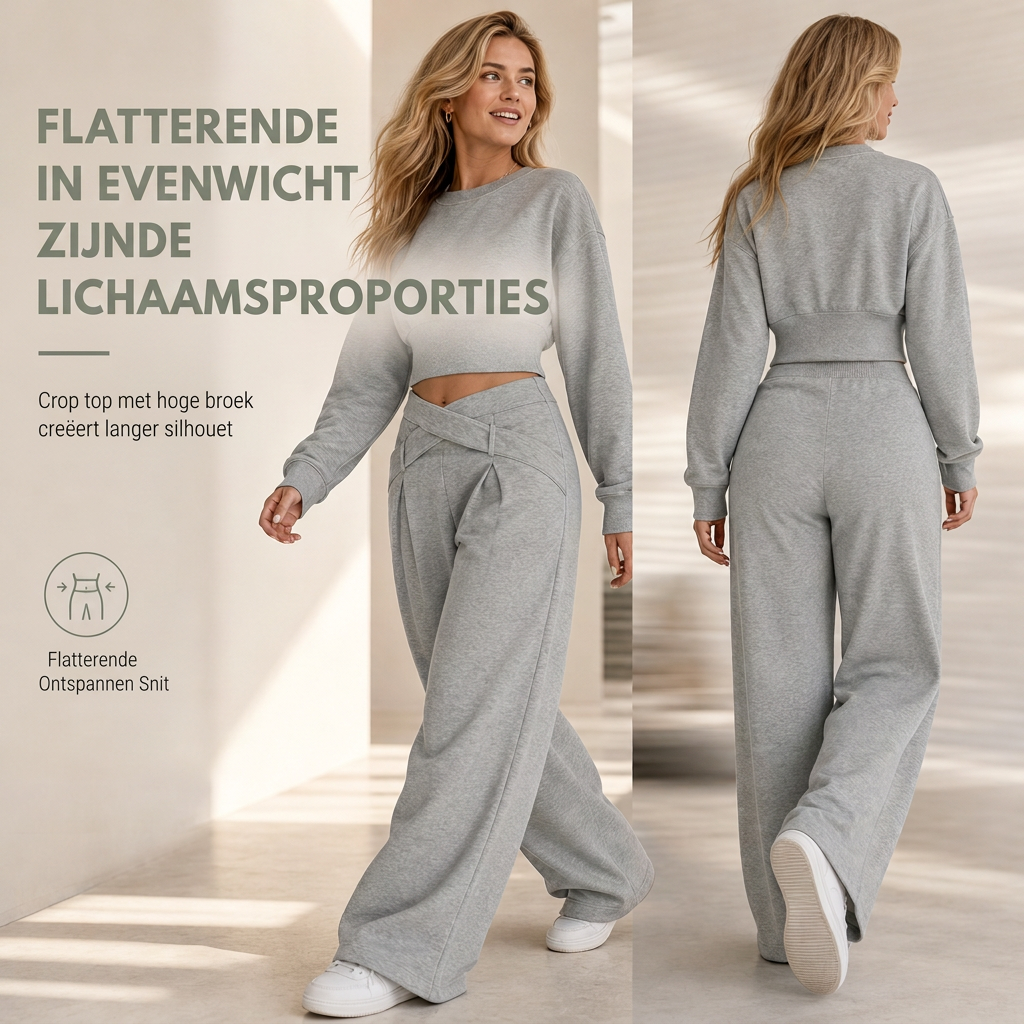 🔥Gratis verzending✈️Casual Sportieve Herfst/Winter Lange Mouw T-shirt en Losse Kruis Taille Wijde Been Broek Twee Delige Set