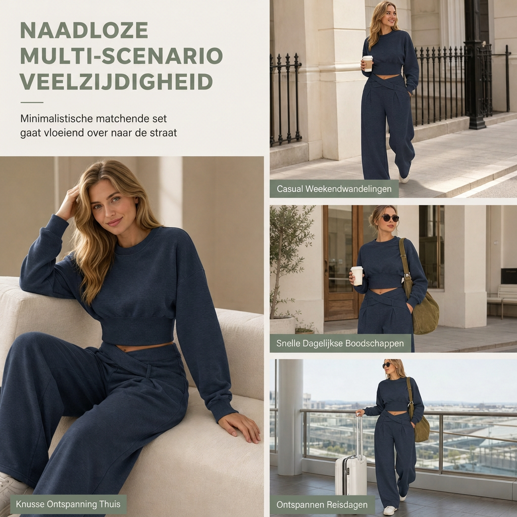 🔥Gratis verzending✈️Casual Sportieve Herfst/Winter Lange Mouw T-shirt en Losse Kruis Taille Wijde Been Broek Twee Delige Set