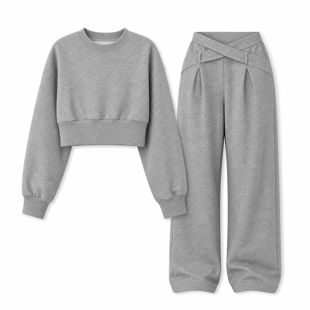 🔥Gratis verzending✈️Casual Sportieve Herfst/Winter Lange Mouw T-shirt en Losse Kruis Taille Wijde Been Broek Twee Delige Set