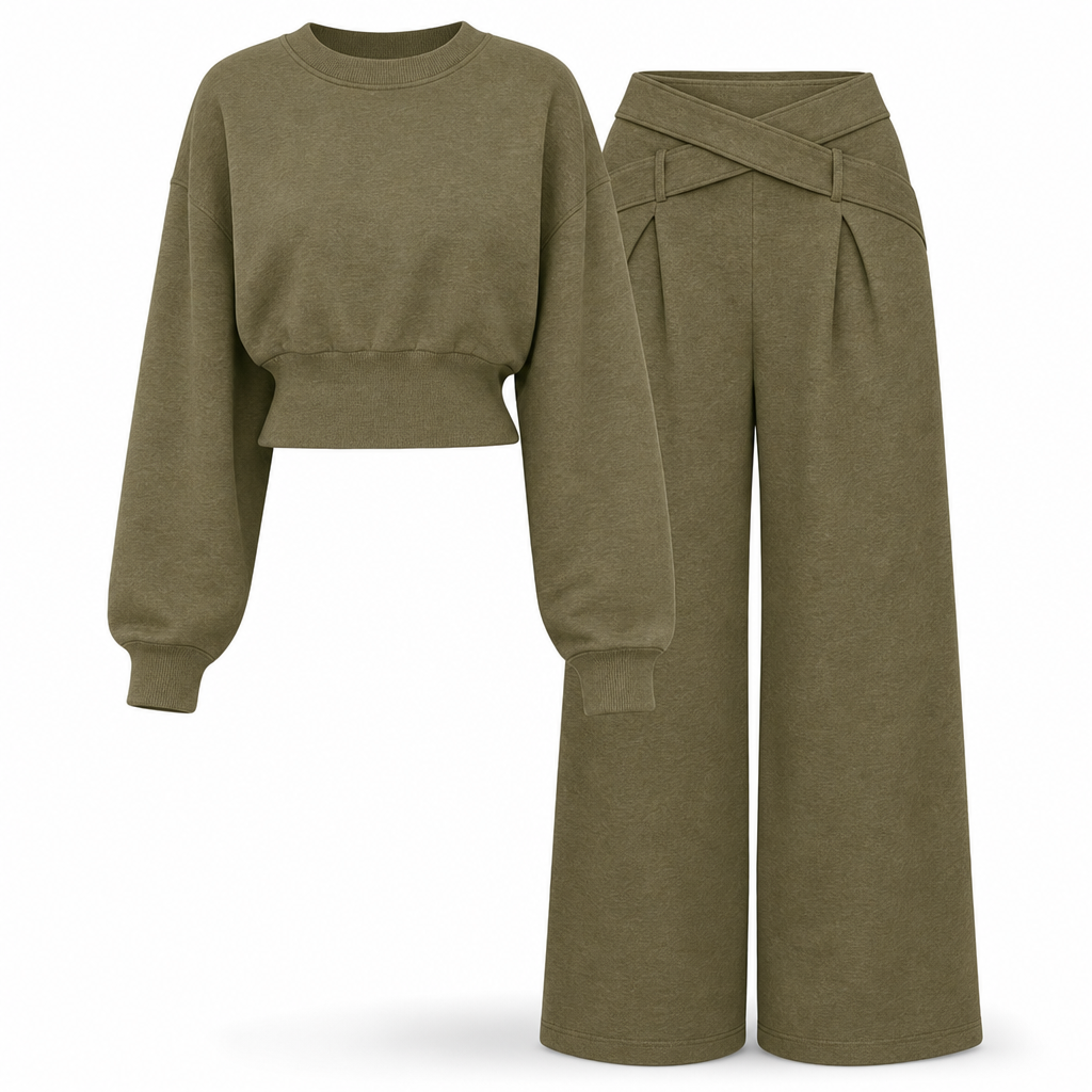 🔥Gratis verzending✈️Casual Sportieve Herfst/Winter Lange Mouw T-shirt en Losse Kruis Taille Wijde Been Broek Twee Delige Set