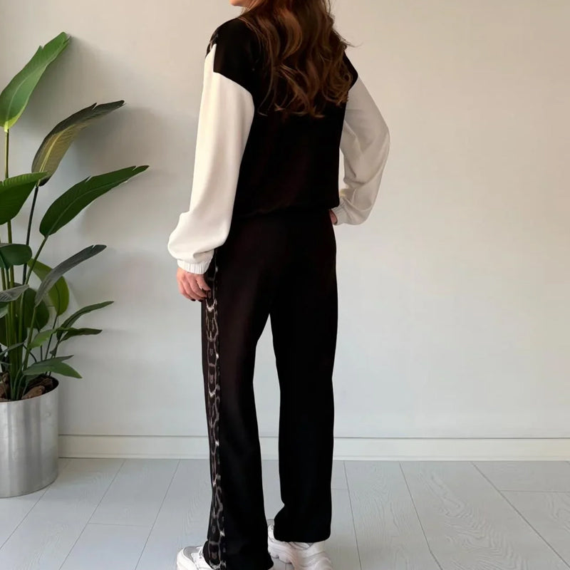 Trendy dames set met luipaardprint aan de zijkant, 2-delig