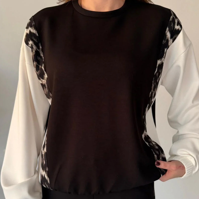 Trendy dames set met luipaardprint aan de zijkant, 2-delig