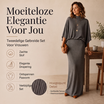🔥Gratis verzending✈️Dames Set met Vleermuismouwen Top & Lange Maxi Rok 🧶 Elegante 2-delige Outfit voor Alledaags en Feest