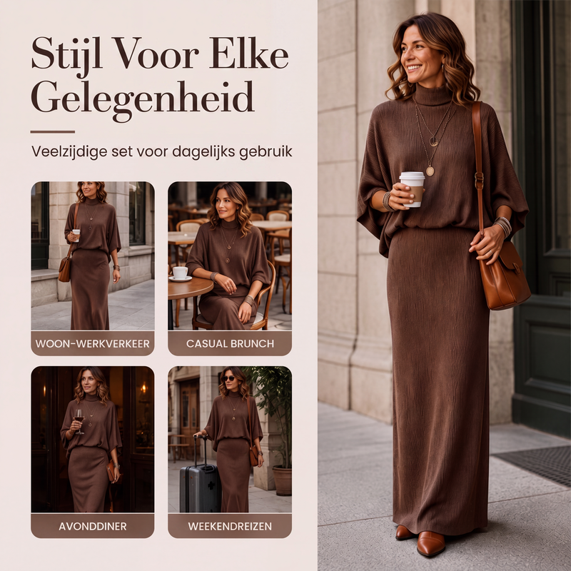 🔥Gratis verzending✈️Dames Set met Vleermuismouwen Top & Lange Maxi Rok 🧶 Elegante 2-delige Outfit voor Alledaags en Feest