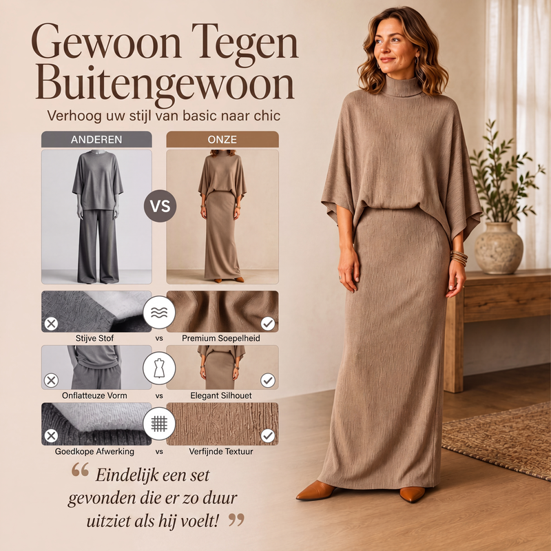 🔥Gratis verzending✈️Dames Set met Vleermuismouwen Top & Lange Maxi Rok 🧶 Elegante 2-delige Outfit voor Alledaags en Feest