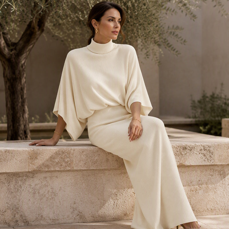 🔥Gratis verzending✈️Dames Set met Vleermuismouwen Top & Lange Maxi Rok 🧶 Elegante 2-delige Outfit voor Alledaags en Feest