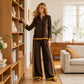🔥Gratis verzending✈️Dames Colorblock 2-Delige Set met Lange Mouwen Top & Wijde Pantalon – Trendy Design en Comfortabele Pasvorm
