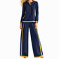 🔥Gratis verzending✈️Dames Colorblock 2-Delige Set met Lange Mouwen Top & Wijde Pantalon – Trendy Design en Comfortabele Pasvorm