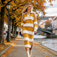 ✨ Nieuwe Collectie 👗 Dames Gestreepte Gebreide Jurk met Kraag – Elegante Pasvorm, Zacht Comfort & Tijdloze Stijl