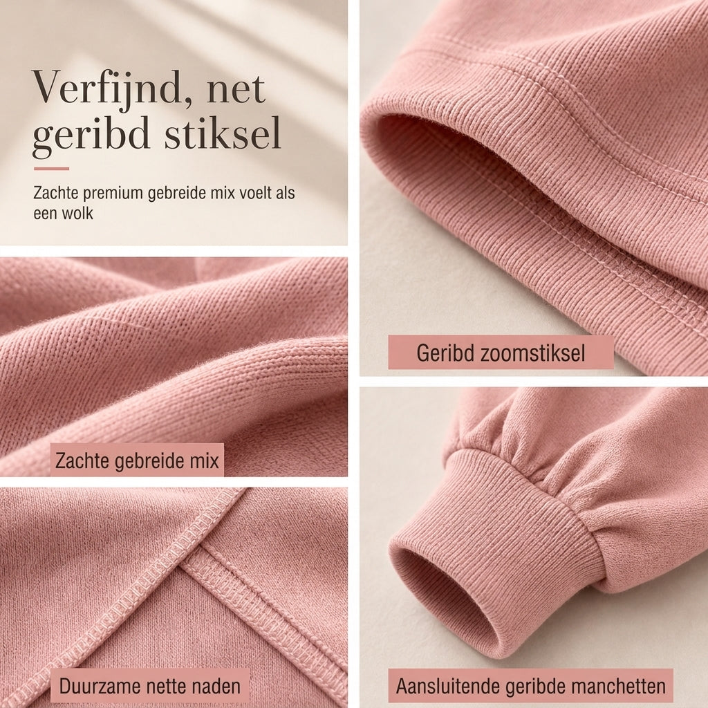 🔥Gratis verzending✈️Dames Gebreide 2-Delige Loungeset met Mock Neck Sweatshirt & High Waist Wijde Pijpen Broek – Comfortabele Elegantie voor Elke Dag