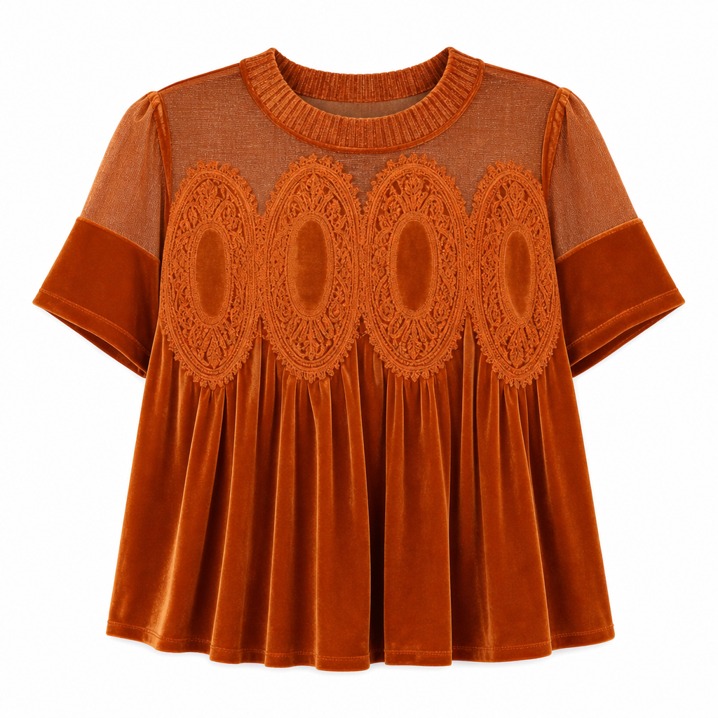 Effen damesshirt met korte mouwen en een kraag met ruches