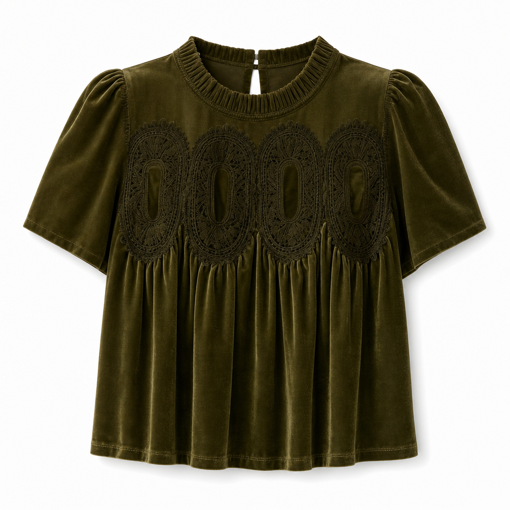 Effen damesshirt met korte mouwen en een kraag met ruches