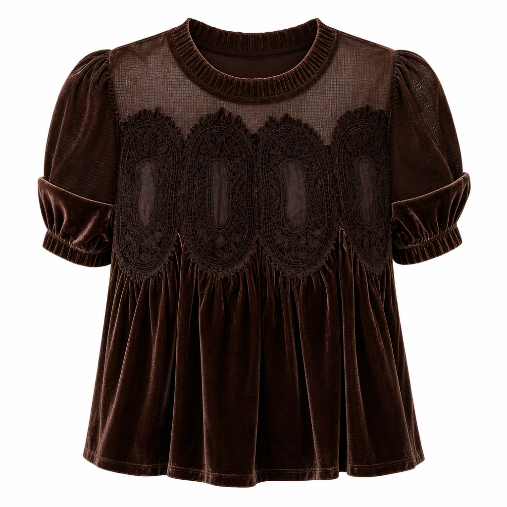 Effen damesshirt met korte mouwen en een kraag met ruches