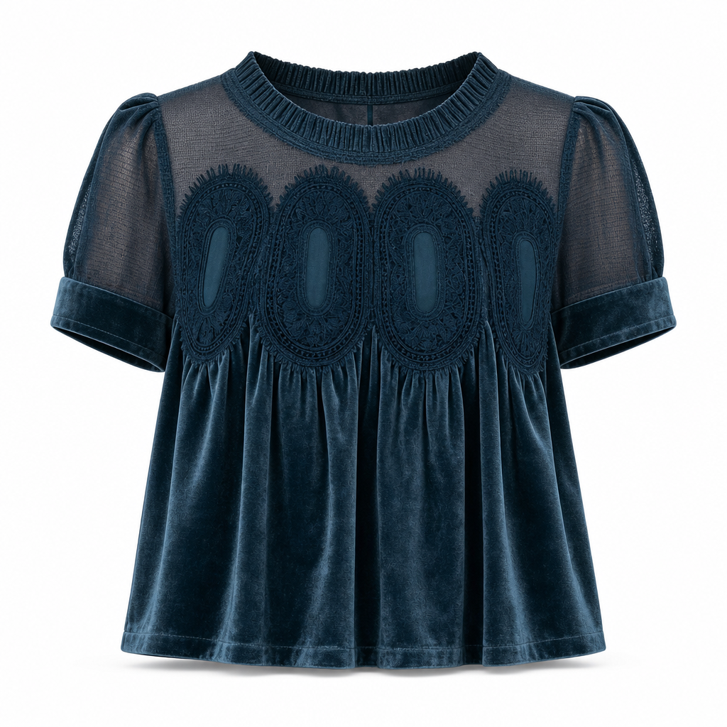 Effen damesshirt met korte mouwen en een kraag met ruches