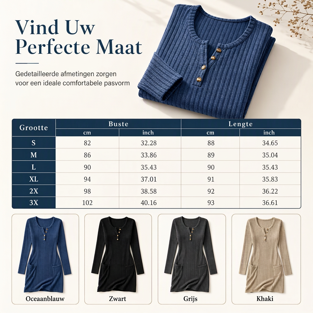 🍂 Herfst Collectie ✨ Dames Bodycon Knoopjurk met Lange Mouwen – Effen Kleur, Slim Fit & Elegante Pasvorm