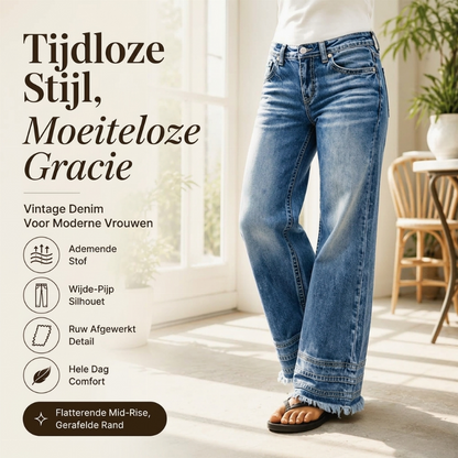 🔥Gratis verzending✈️Dames Vintage Wijde Pijp Jeans met Raw Hem