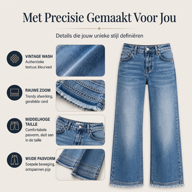🔥Gratis verzending✈️Dames Vintage Wijde Pijp Jeans met Raw Hem
