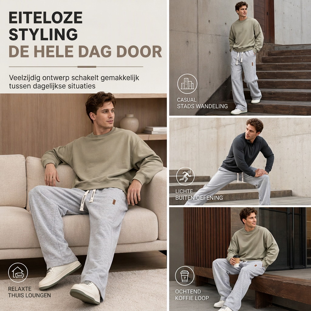 Heren losvallende, rechtvallende joggingbroek – dikke casual brede sportbroek voor herfst en winter
