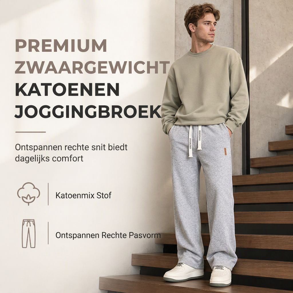 Heren losvallende, rechtvallende joggingbroek – dikke casual brede sportbroek voor herfst en winter