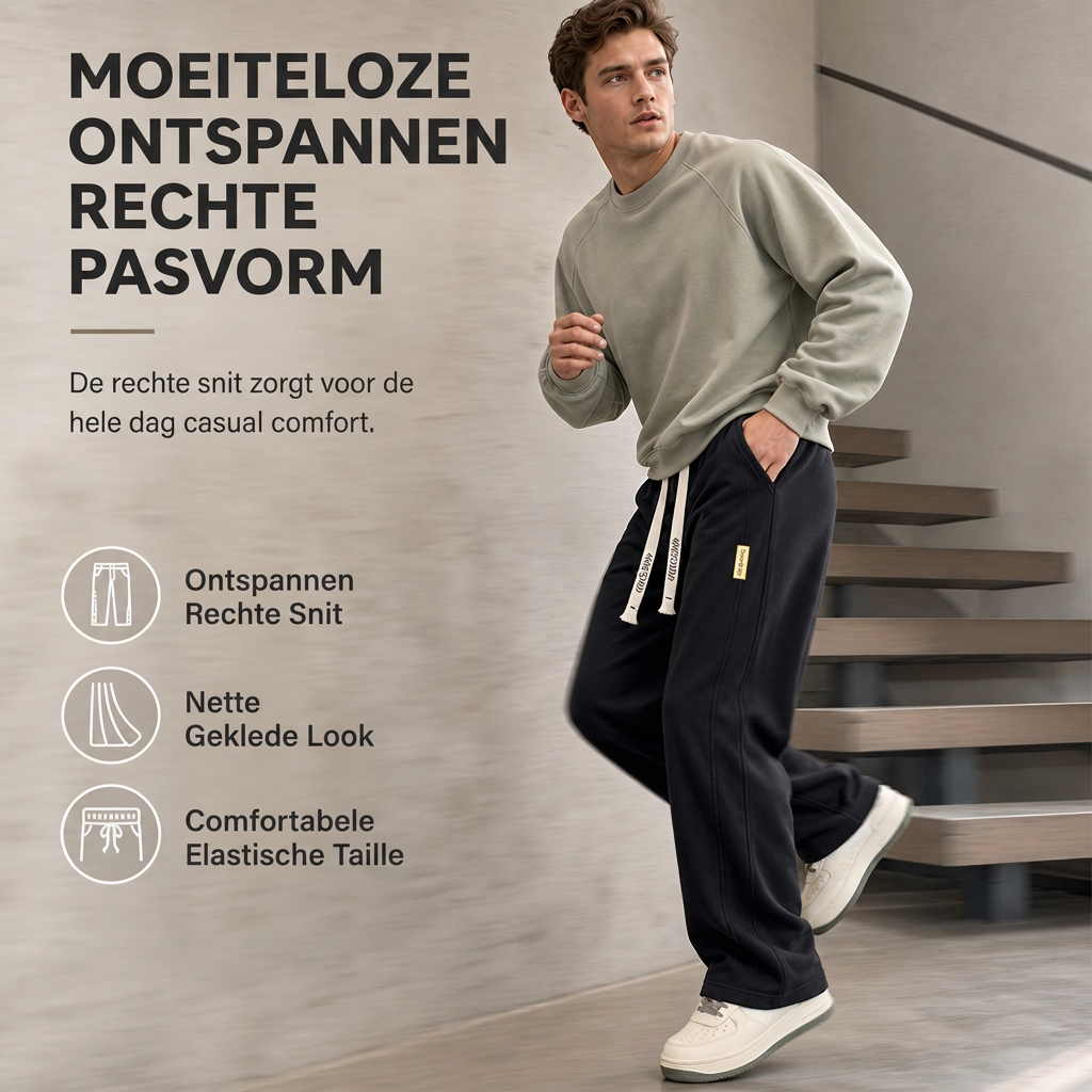 Heren losvallende, rechtvallende joggingbroek – dikke casual brede sportbroek voor herfst en winter