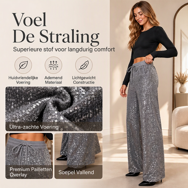 🔥Gratis verzending✈️Breed uitlopende glanzende glitterbroek voor dames