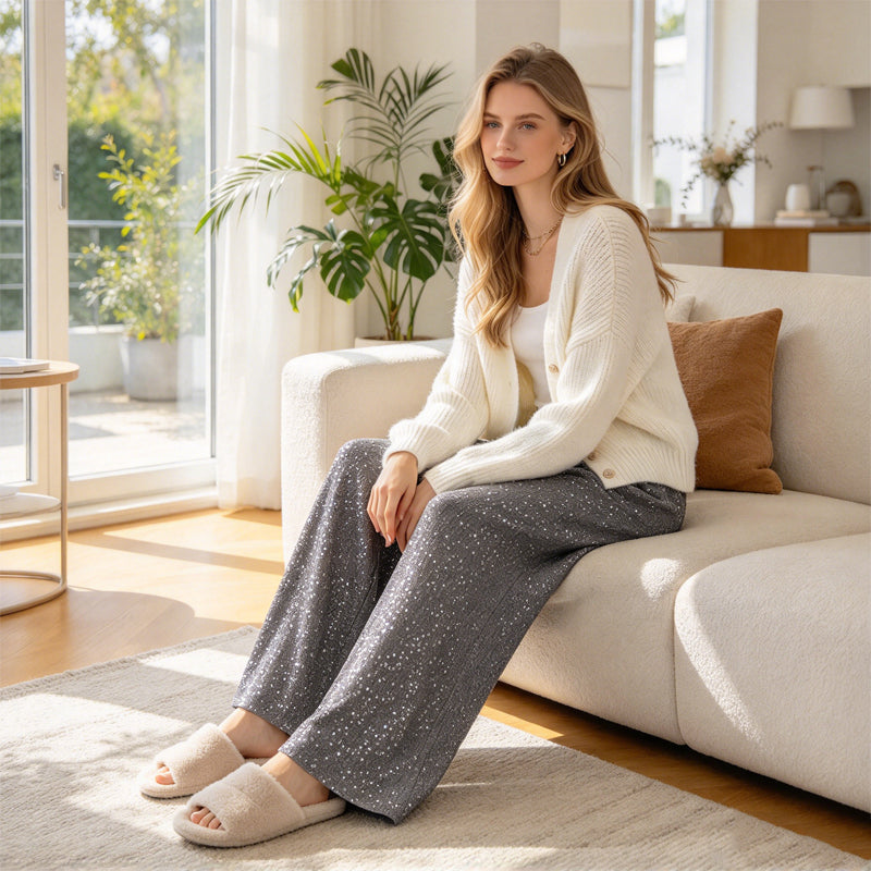 🔥Gratis verzending✈️Breed uitlopende glanzende glitterbroek voor dames