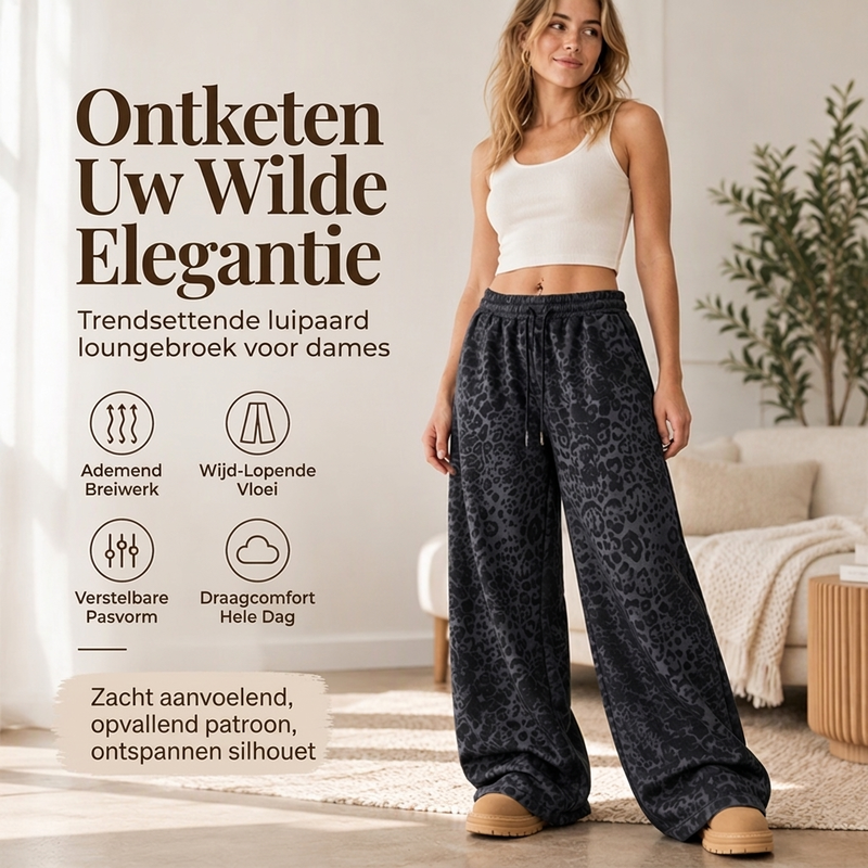👖🔥Vrouwen Casual Luipaardprint Wijde Been Joggingbroek