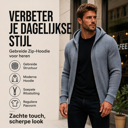 🔥Gratis verzending✈️Heren casual gebreide trui met capuchon en rits